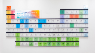 Image of periodic table against a white wall.